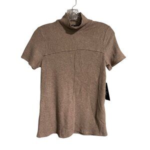Lulus Womens Ribbed Mock Neck Short Sleeve Top Beige Size S